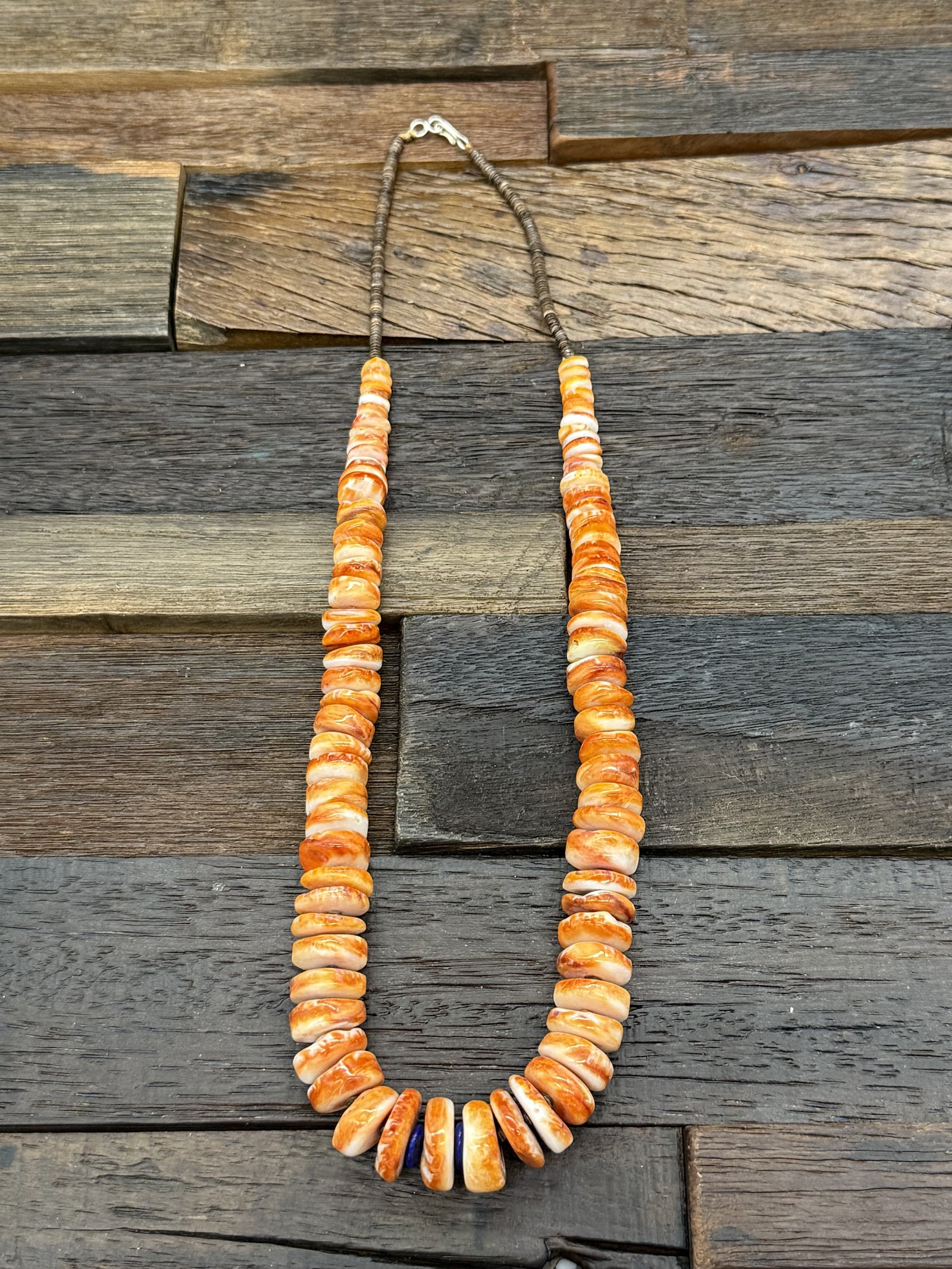 Spiny Oyster, Heishi, and Lapis Necklace by Robert Coriz