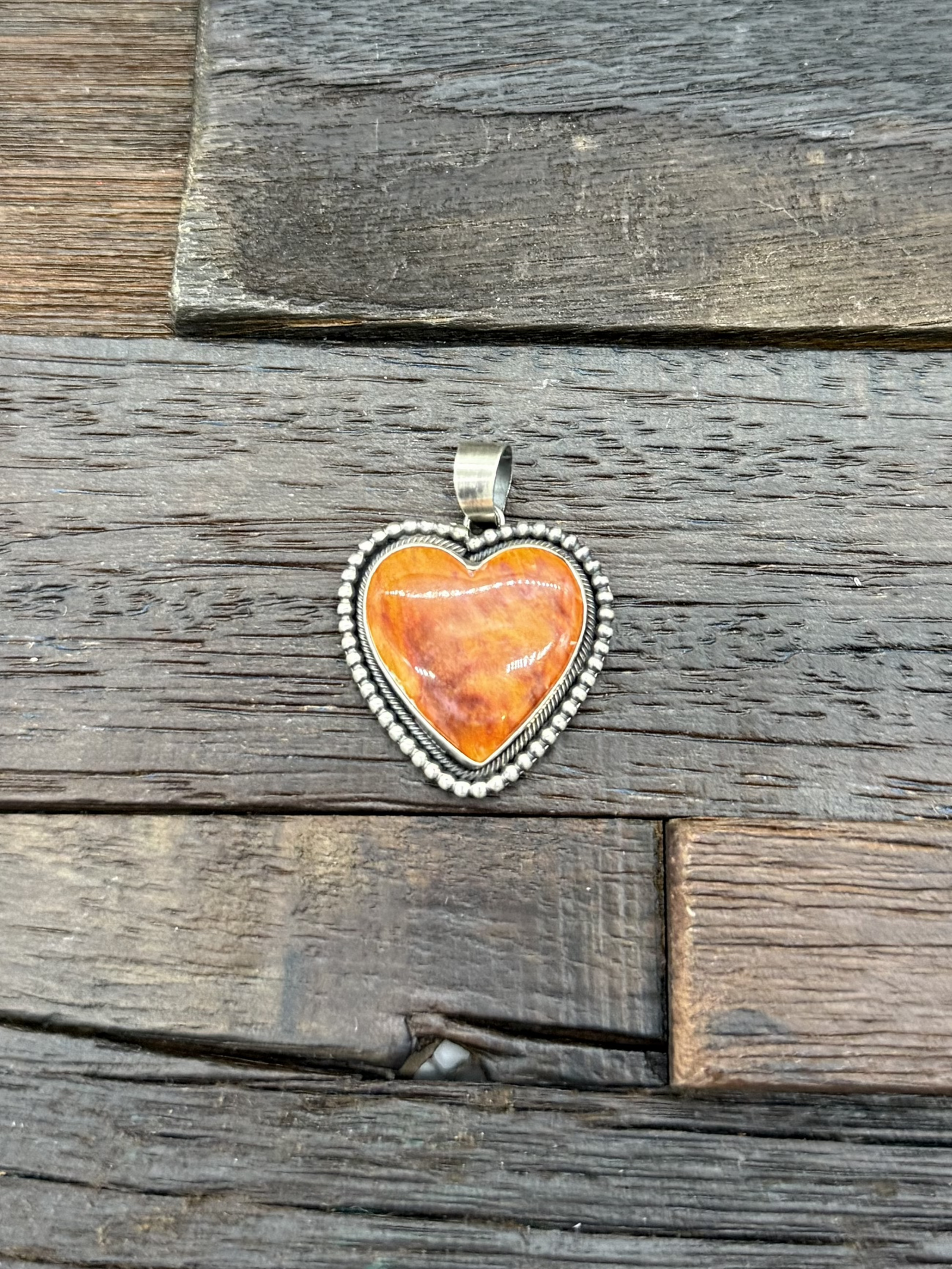 Orange Spiny Oyster Heart Pendant by Scott Skeets