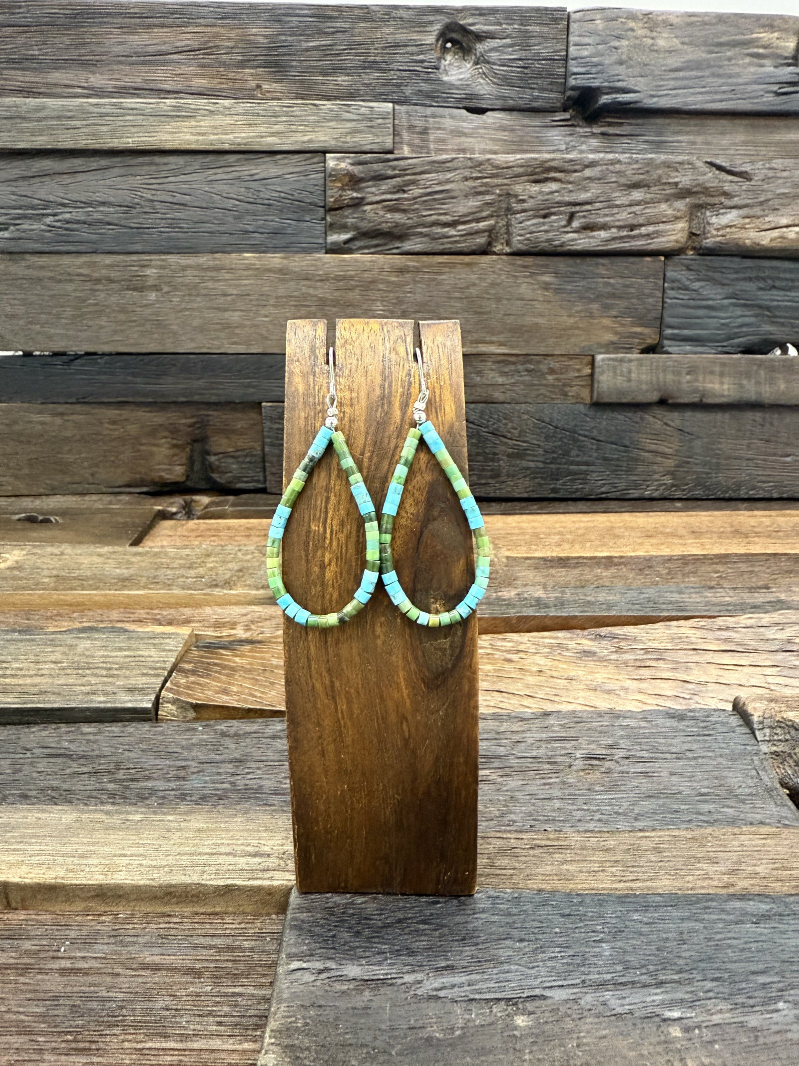 Turquoise Heishi Loop Earrings 2.5" long