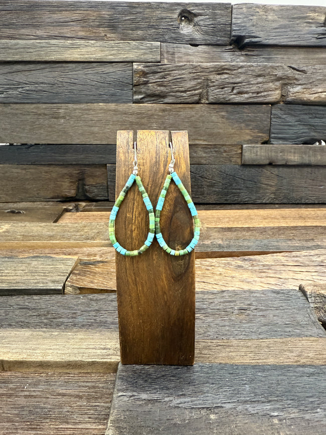 Turquoise Heishi Loop Earrings 2.5" long