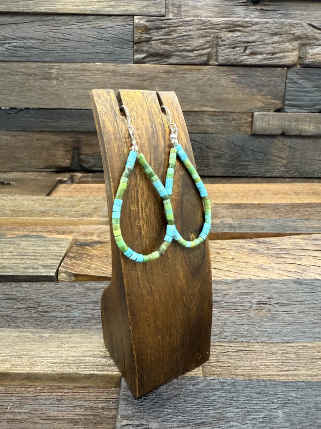 Turquoise Heishi Loop Earrings 2.5" long