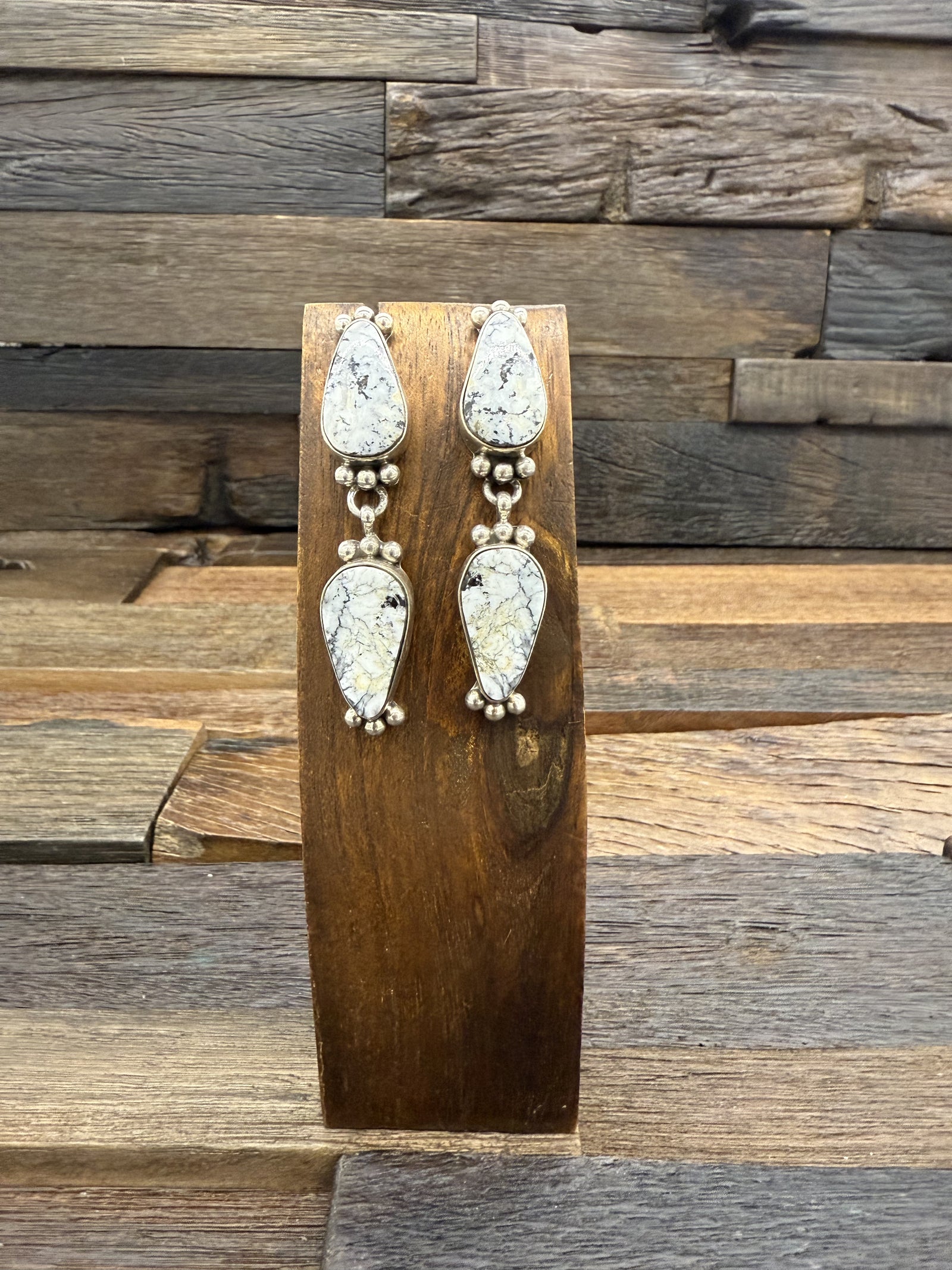 Two-Stone White Buffalo Post Earrings by Rosella Paxton