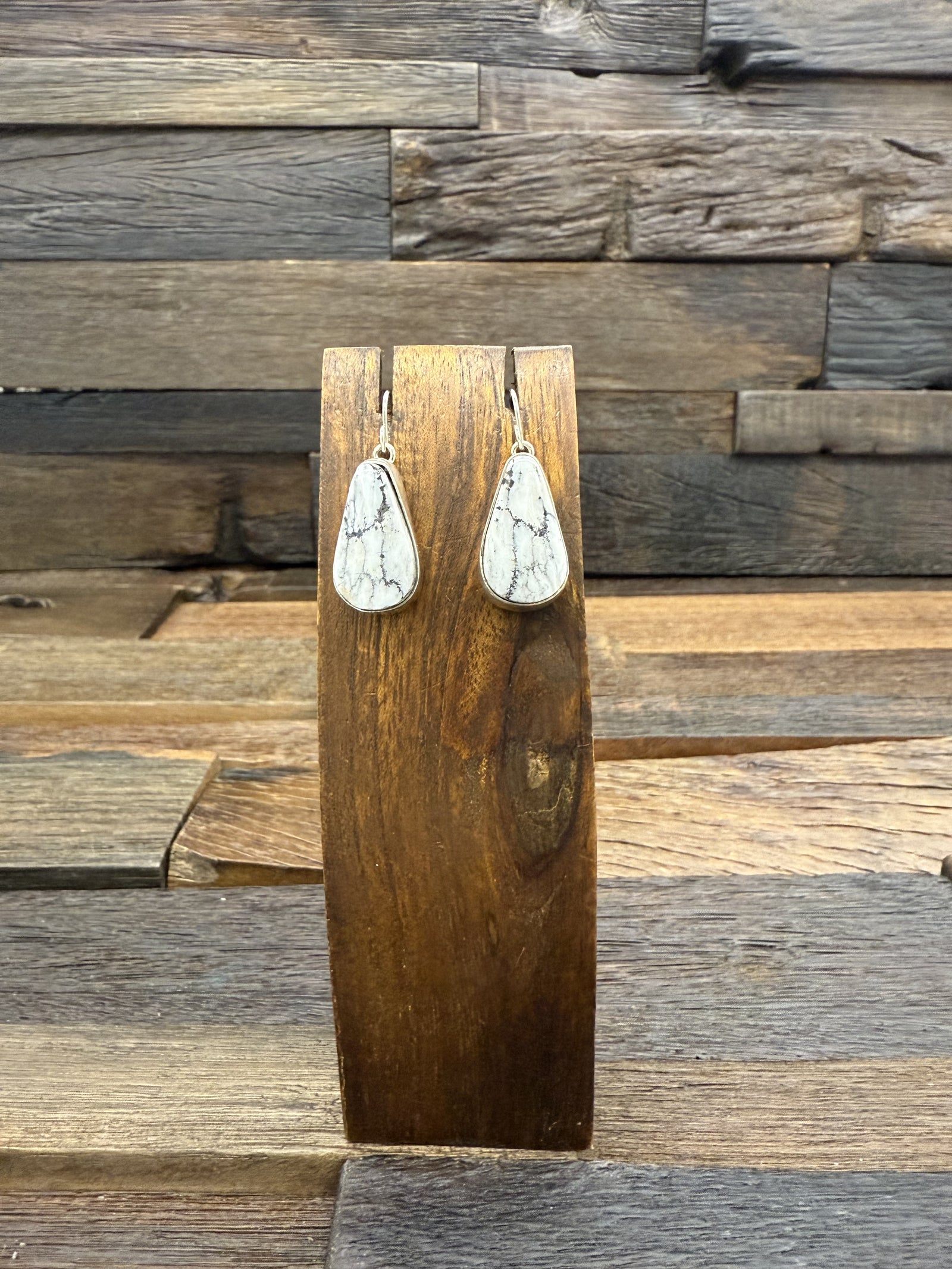 High-Shine Sterling Silver White Buffalo Earrings