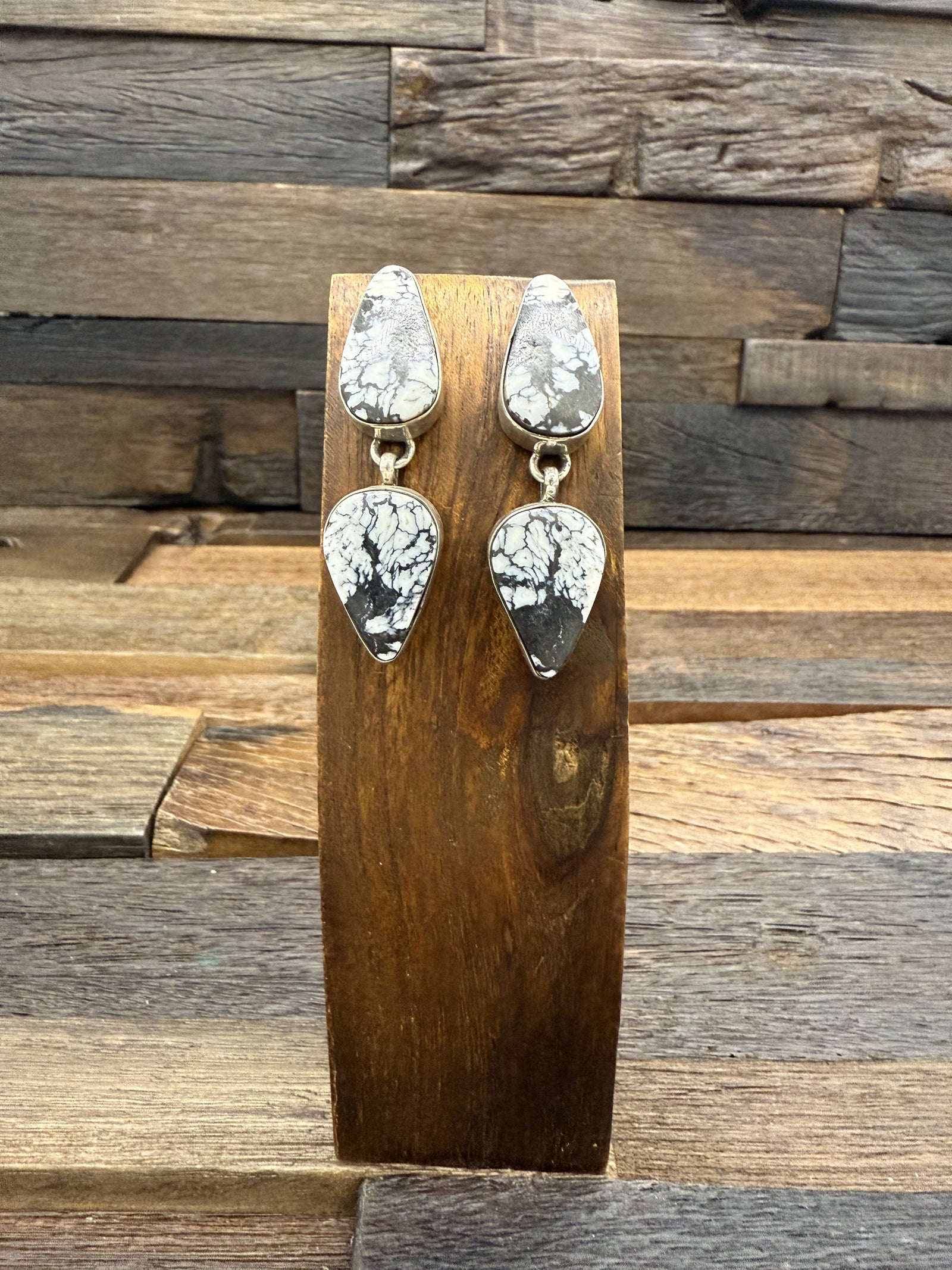 Two-Stone White Buffalo Earrings by Rosella Paxton