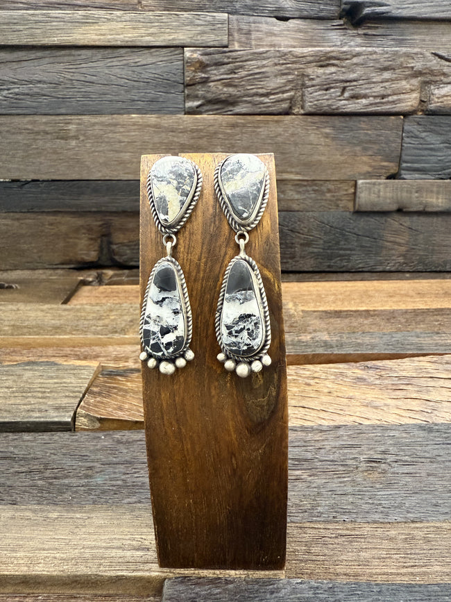 Two-Stone White Buffalo Post Earrings by LaRose Ganadanegro