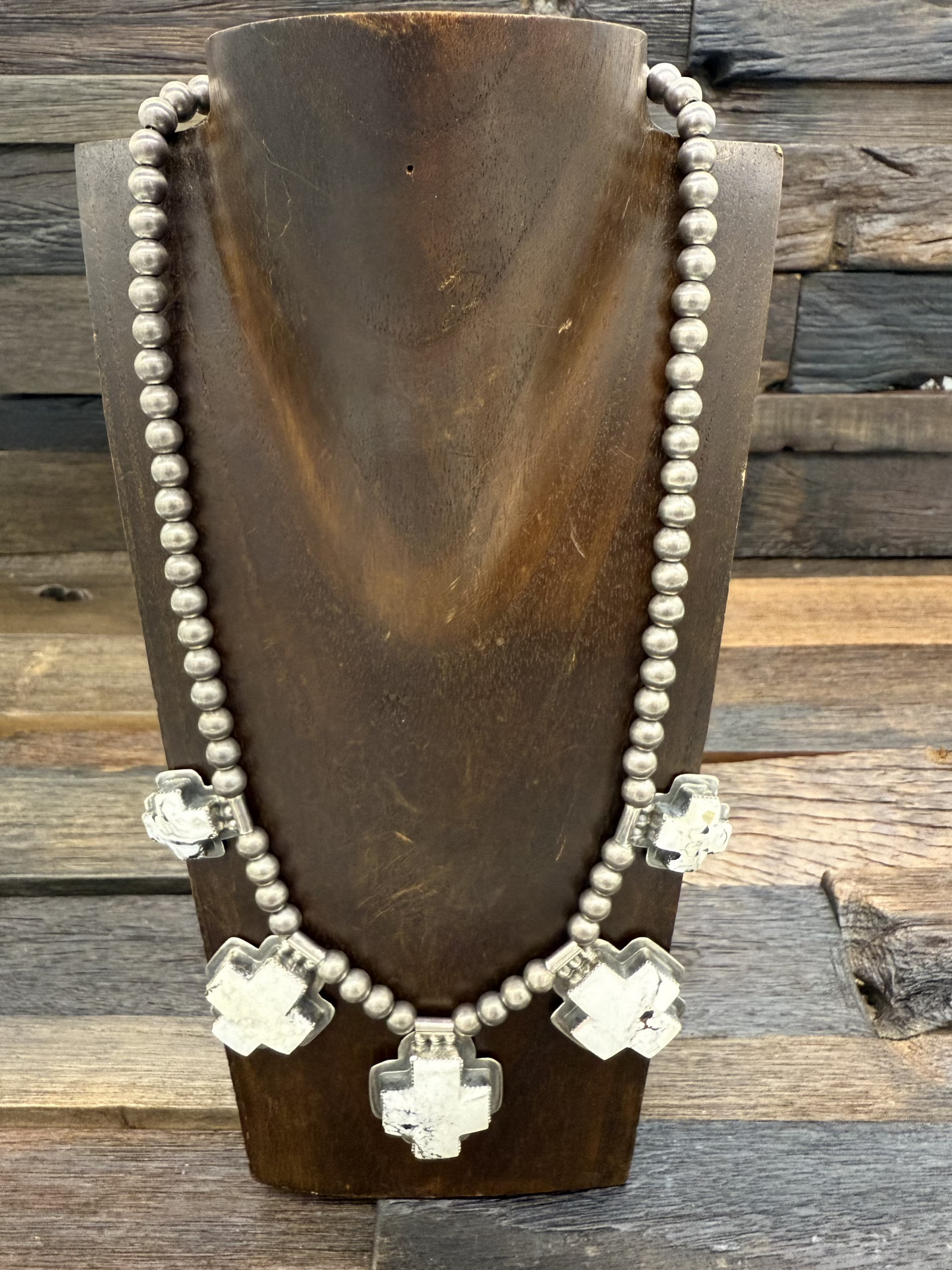 White Buffalo Santa Fe Cross Necklace by Larry Archuleta