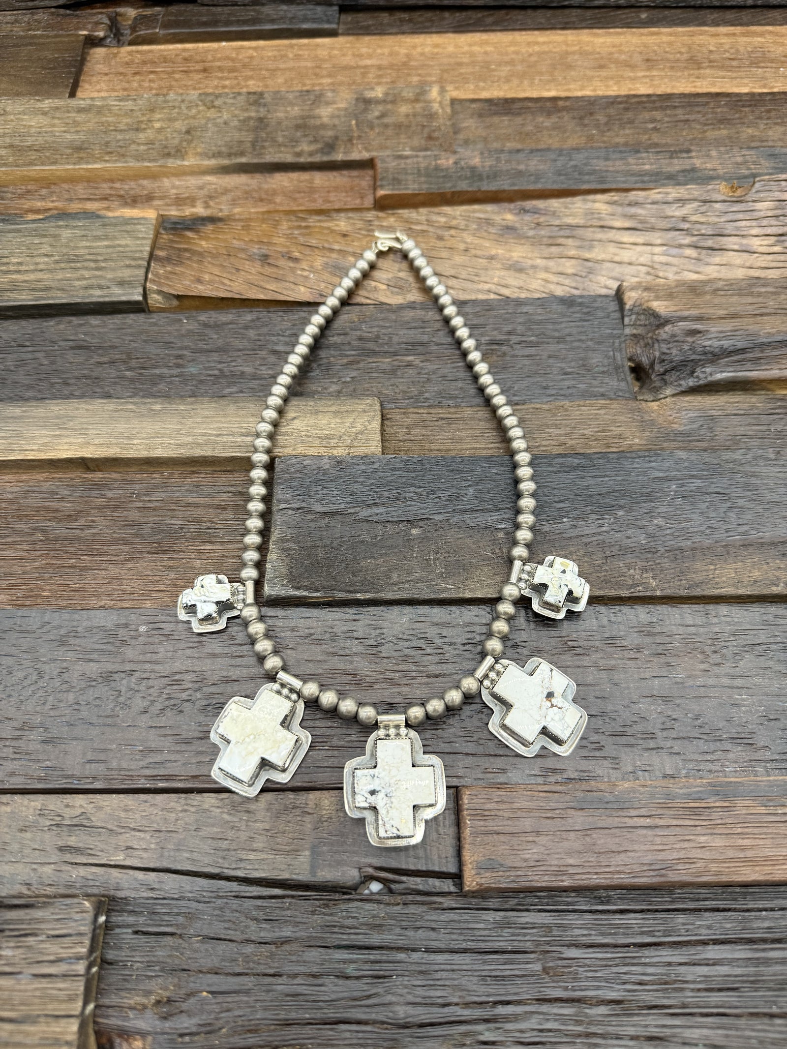 White Buffalo Santa Fe Cross Necklace by Larry Archuleta