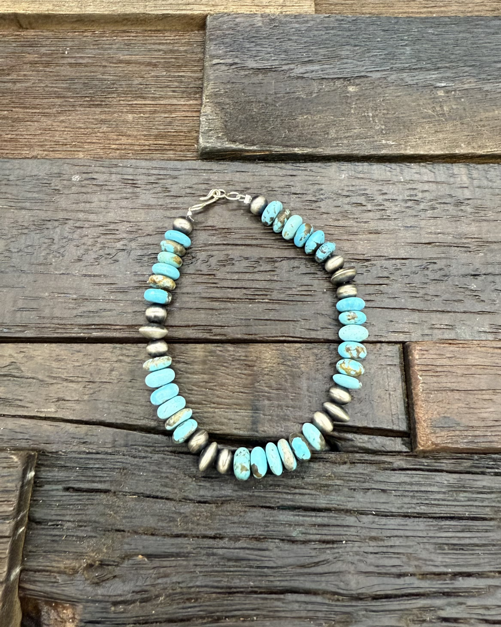 Turquoise Rondelle and Sterling Silver Bracelet