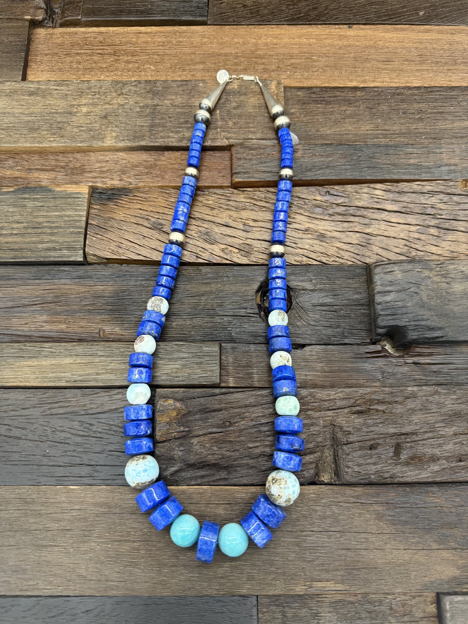 Lapis and Larimar Bead Necklace by Fred Archuleta