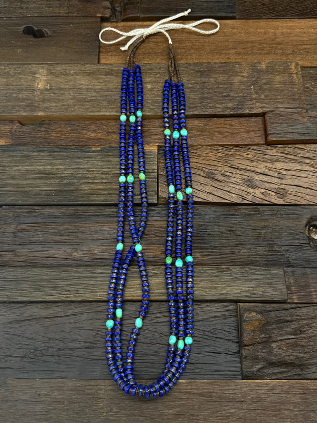 3 Strand Lapis and Turquoise Necklace by Irene Lovato