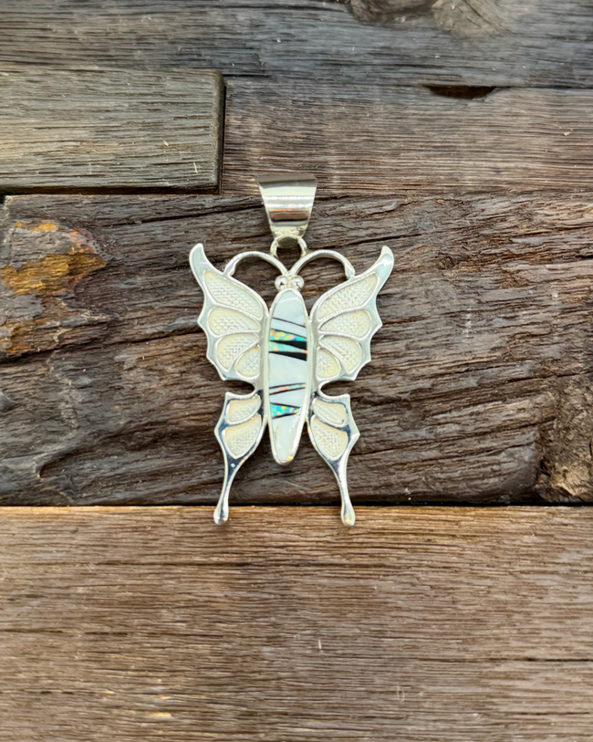 White Buffalo Inlaid Butterfly Pendant