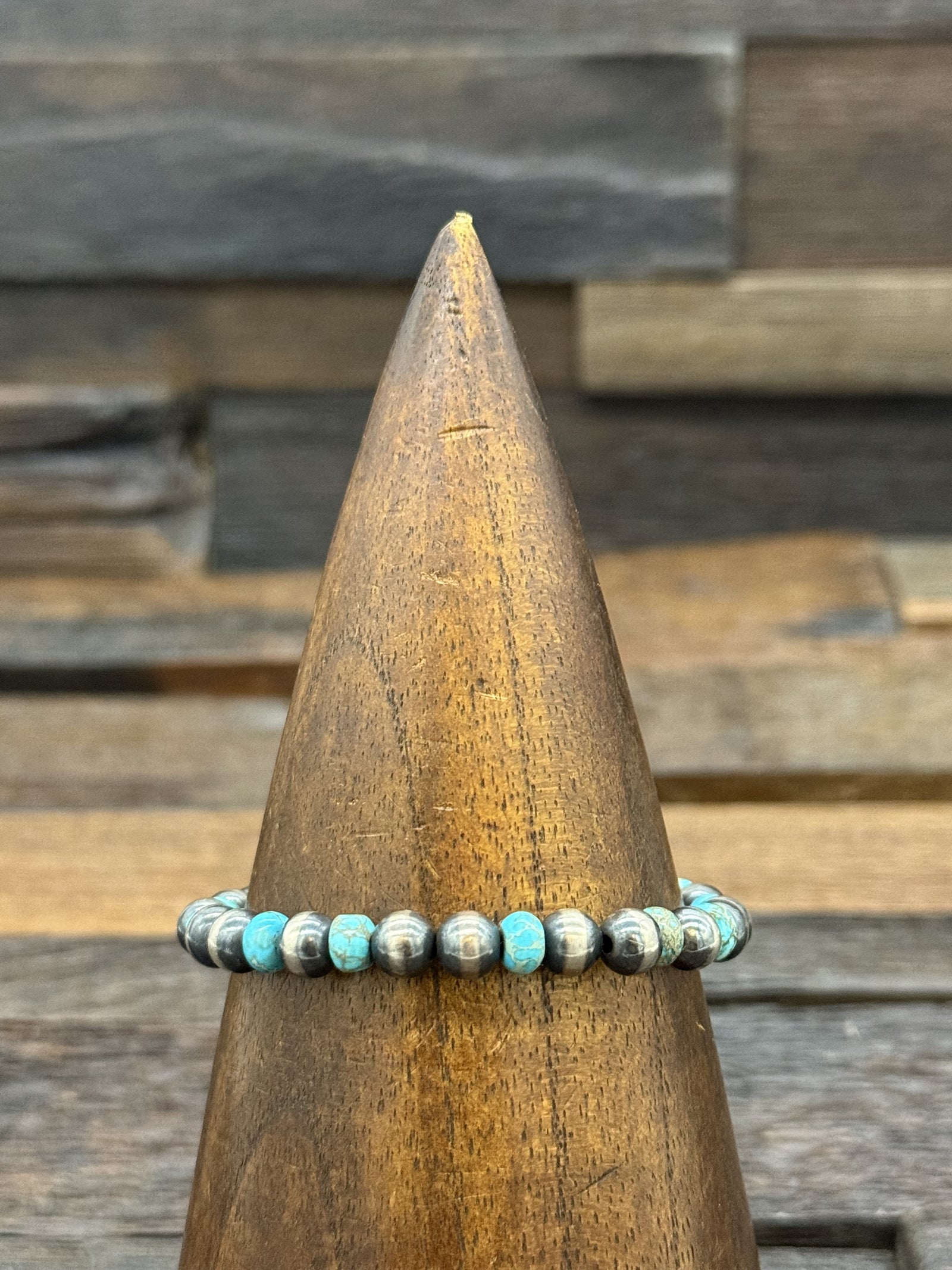 Turquoise and Sterling Silver bead Stretch Bracelet