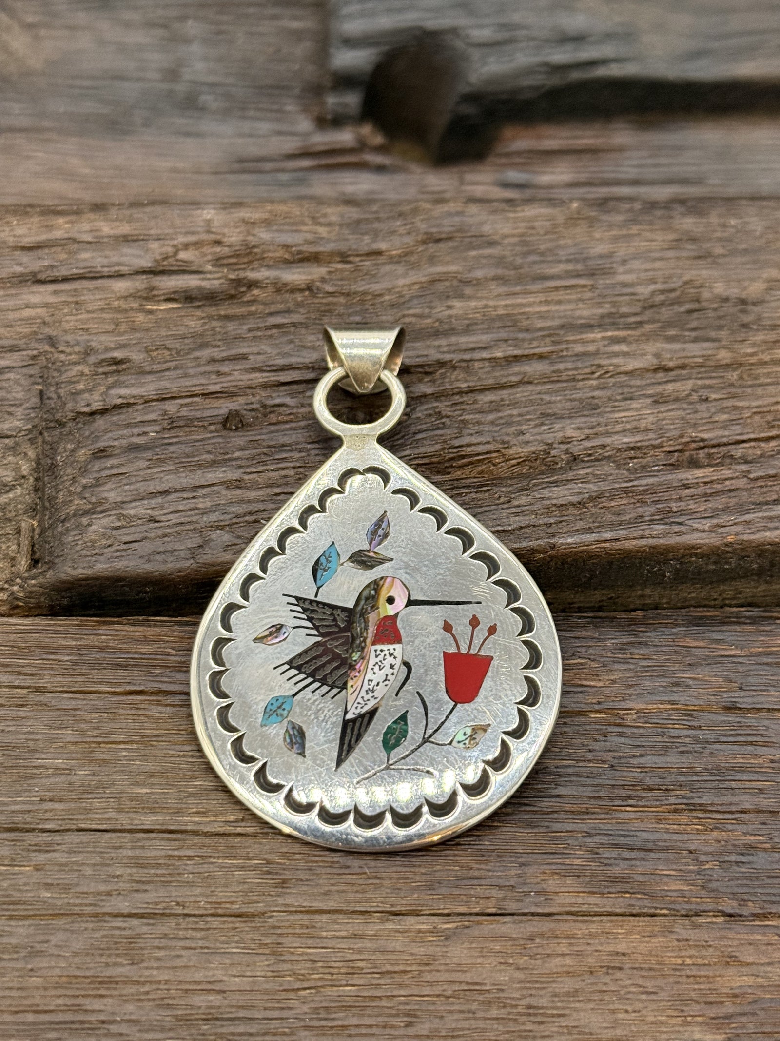 Hummingbird Inlay Pendant by Raymond Boyd