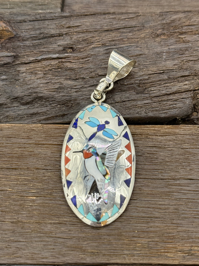 Hummingbird and Dragonfly Inlay Pendant by Quinton Quam