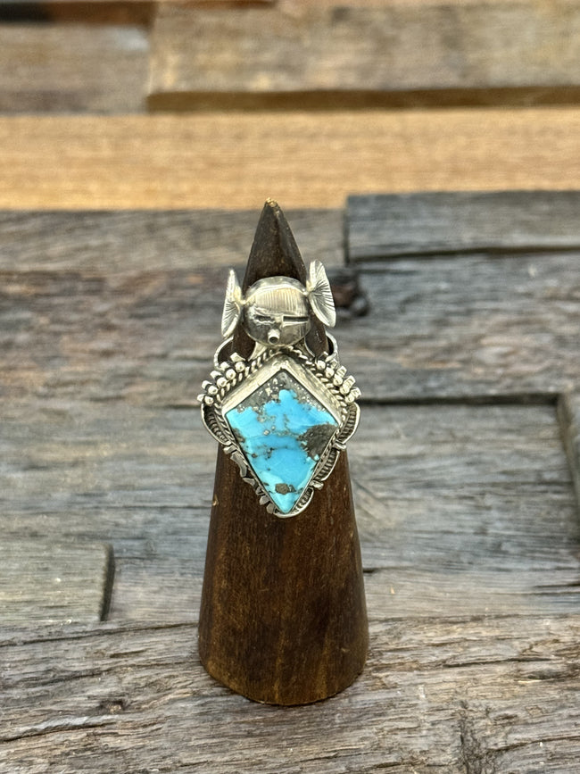 Blue Turquoise Kachina Ring by Bennie Ration Size 8.5