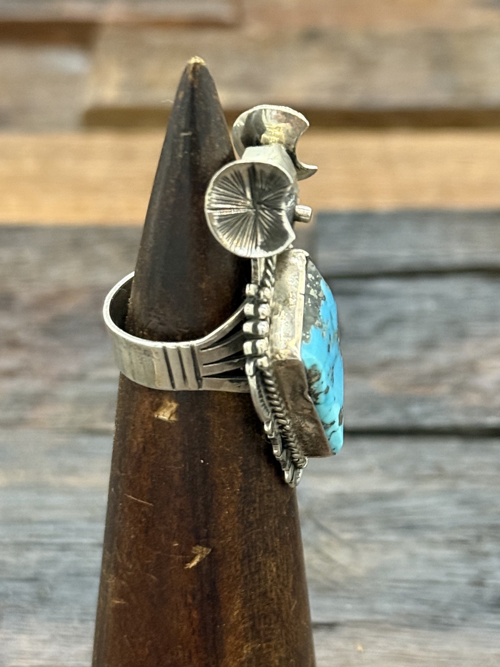 Blue Turquoise Kachina Ring by Bennie Ration Size 8.5