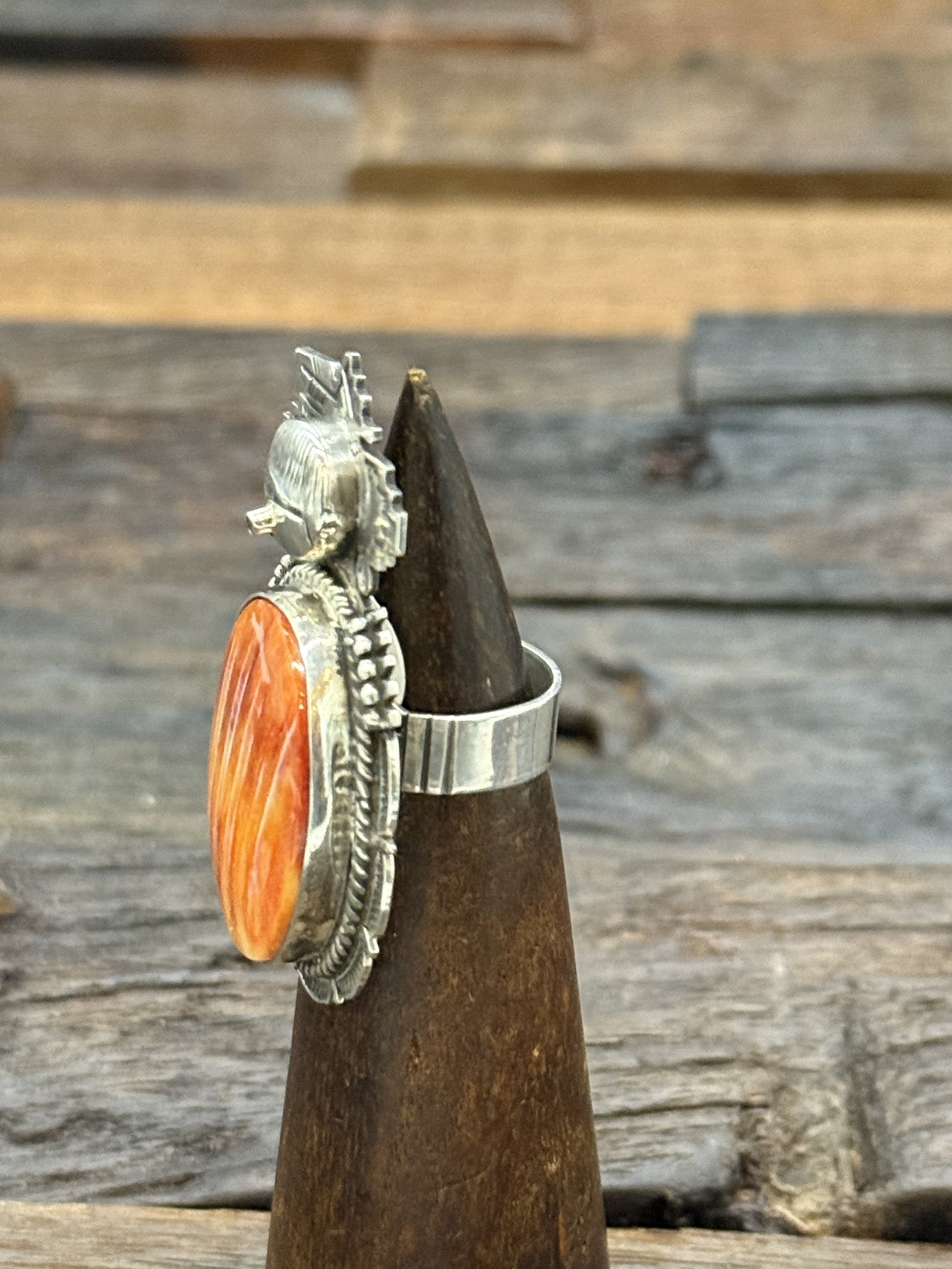 Large Orange Spiny Oyster Kachina Ring Size 6.5