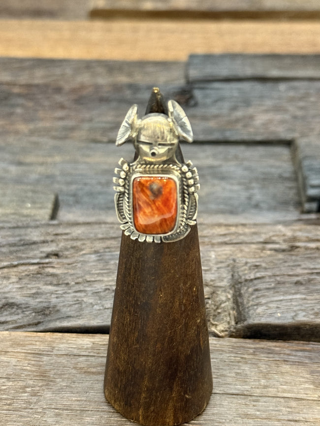 Orange Spiny Oyster Kachina Ring by Bennie Ration Size 6