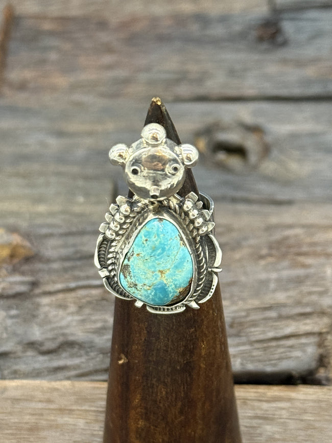 Turquoise Mud Head Kachina Ring by Dakota Ration Size 7.5