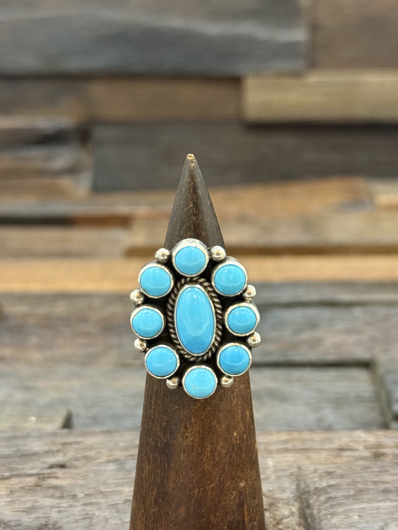 Turquoise Cluster Ring by Linda Yazzie Size 7.5