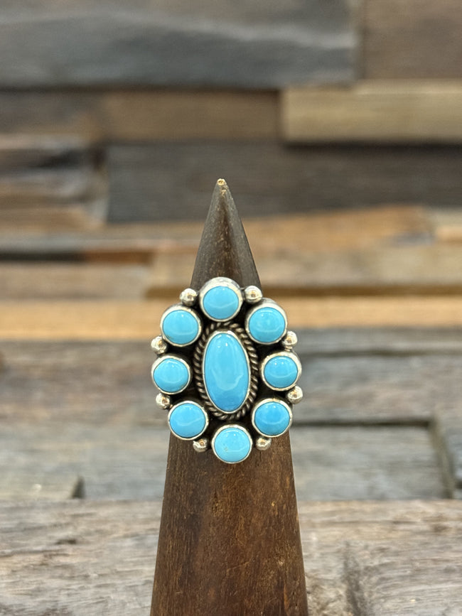 Turquoise Cluster Ring by Linda Yazzie Size 7.5