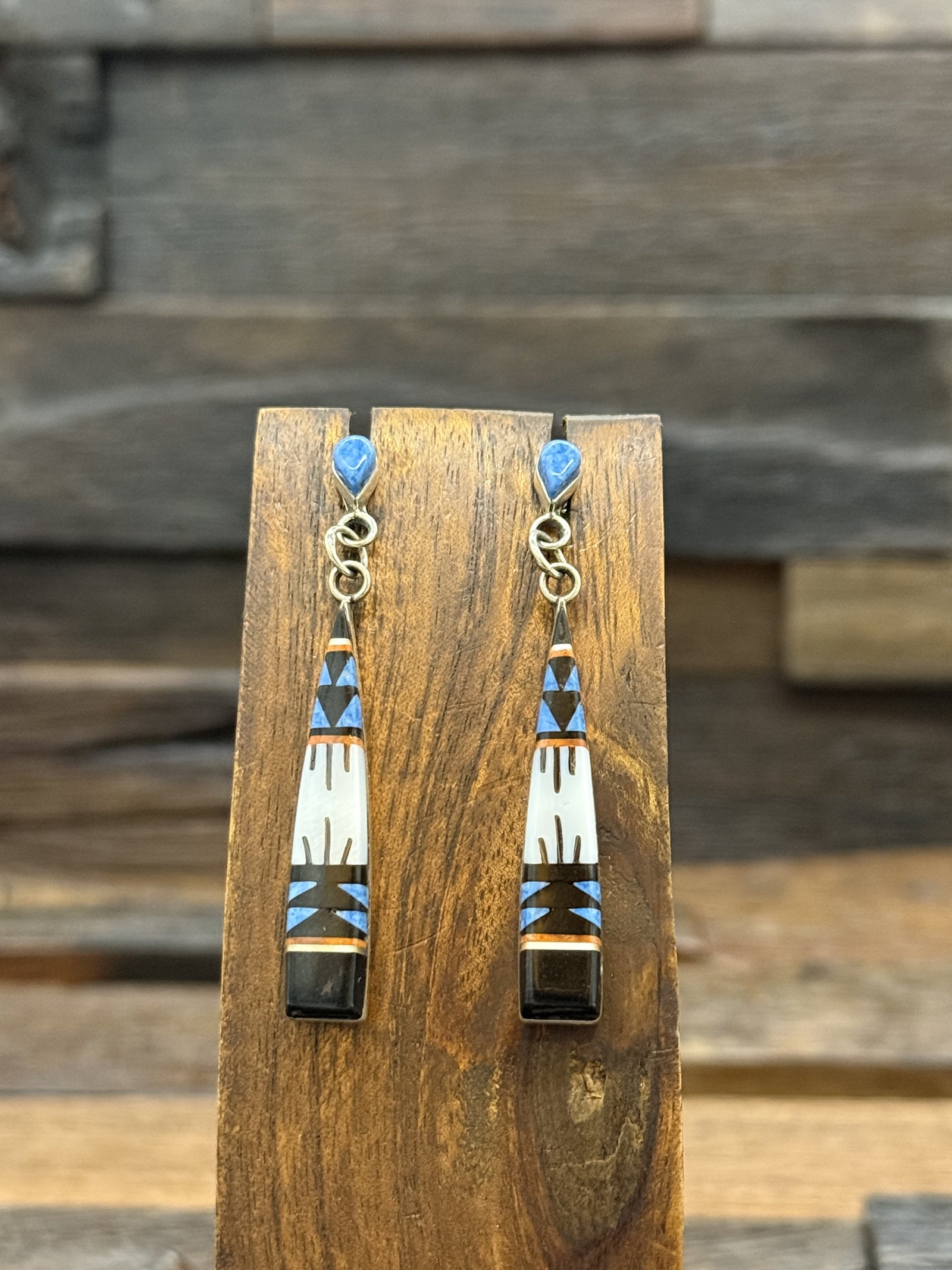 Zuni Inlay Post Dangle Earrings by Enrique Fernandes