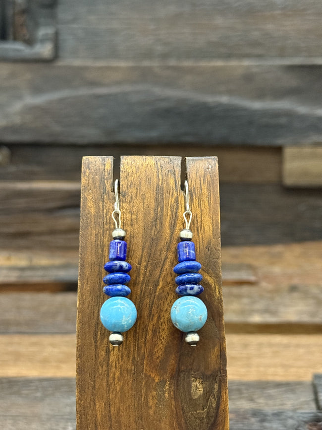 Lapis and Turquoise Bead Earrings by Fred Archuleta