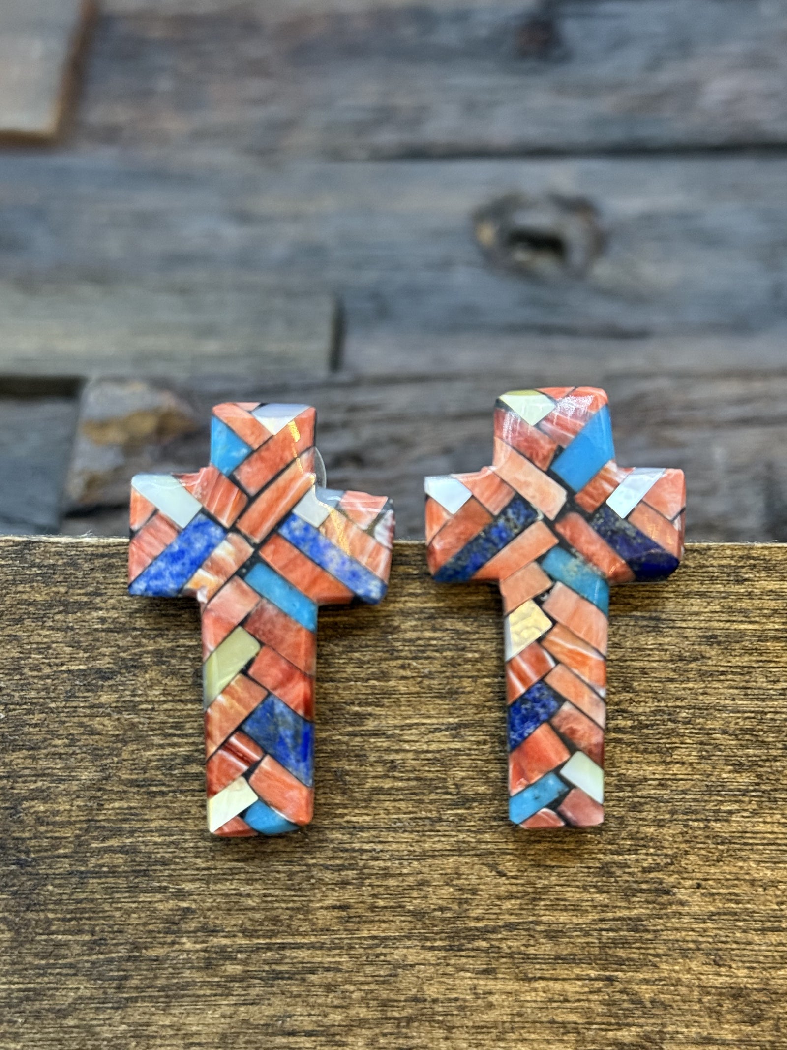 Mosaic Inlay Cross Earrings by Joe Reano