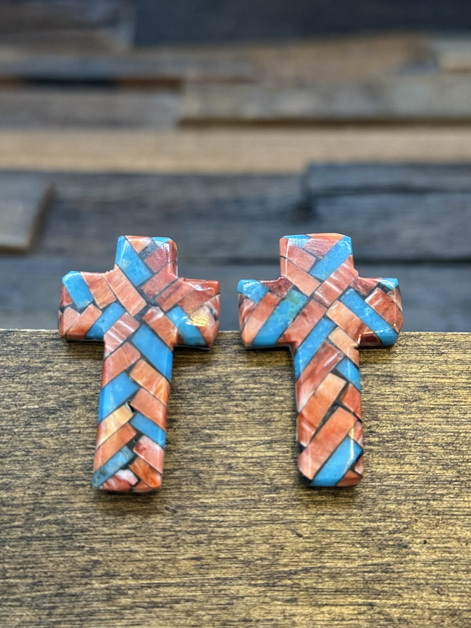 Mosaic Inlay Cross Earrings by Joe Reano