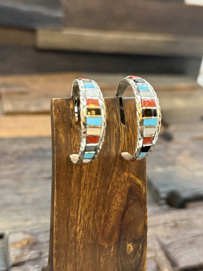 Multi-Color Inlay Hoop Earrings by Mallon Chavez