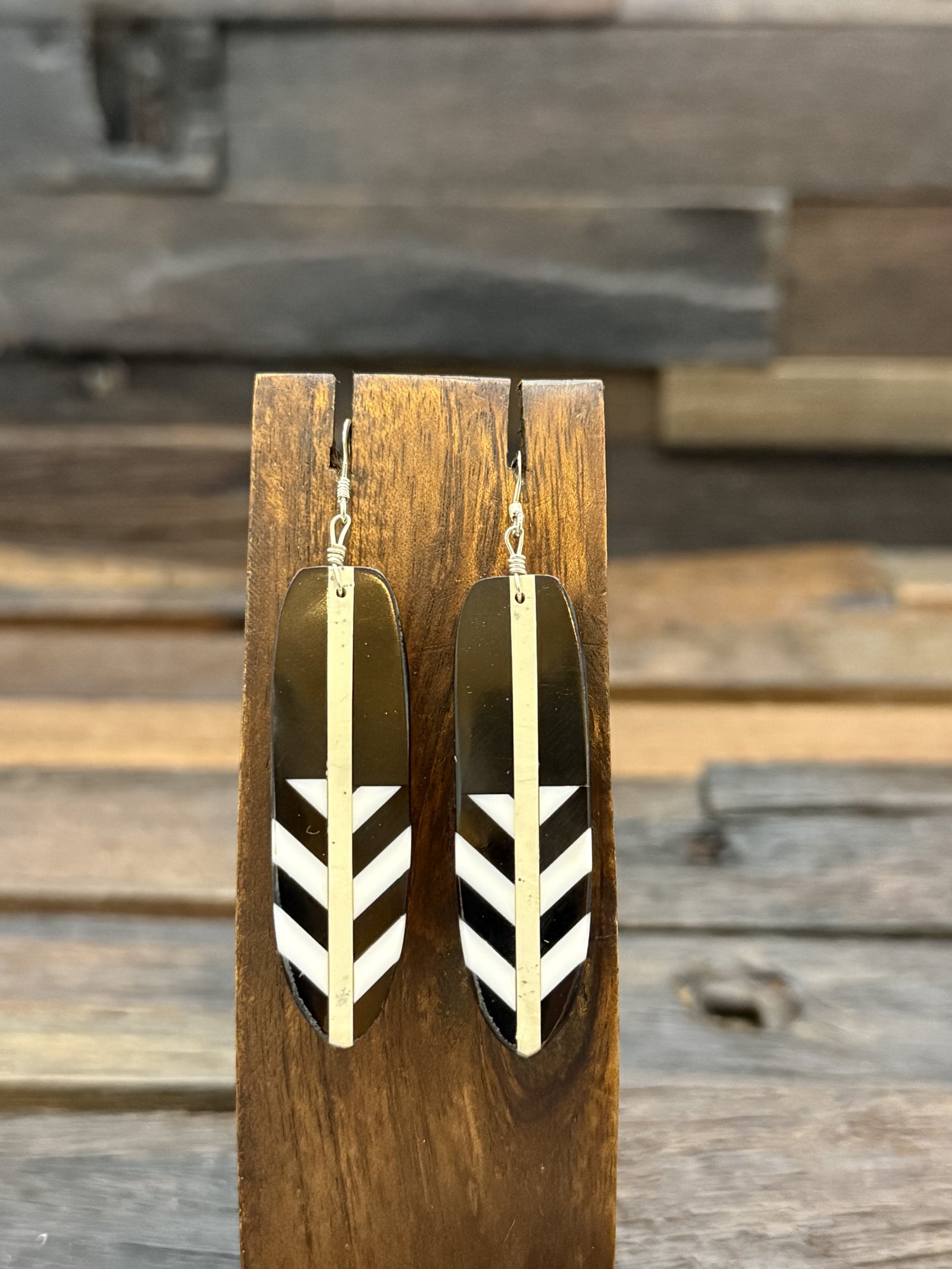 Feather Mosaic Inlay Earrings by Rudy Coriz