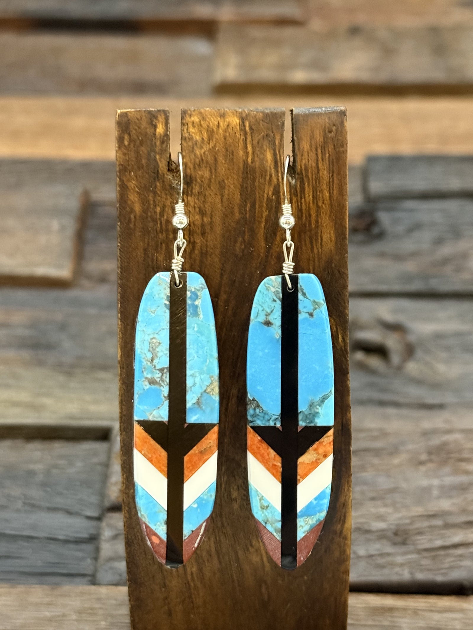 Feather Mosaic Inlay Earrings by Rudy Coriz