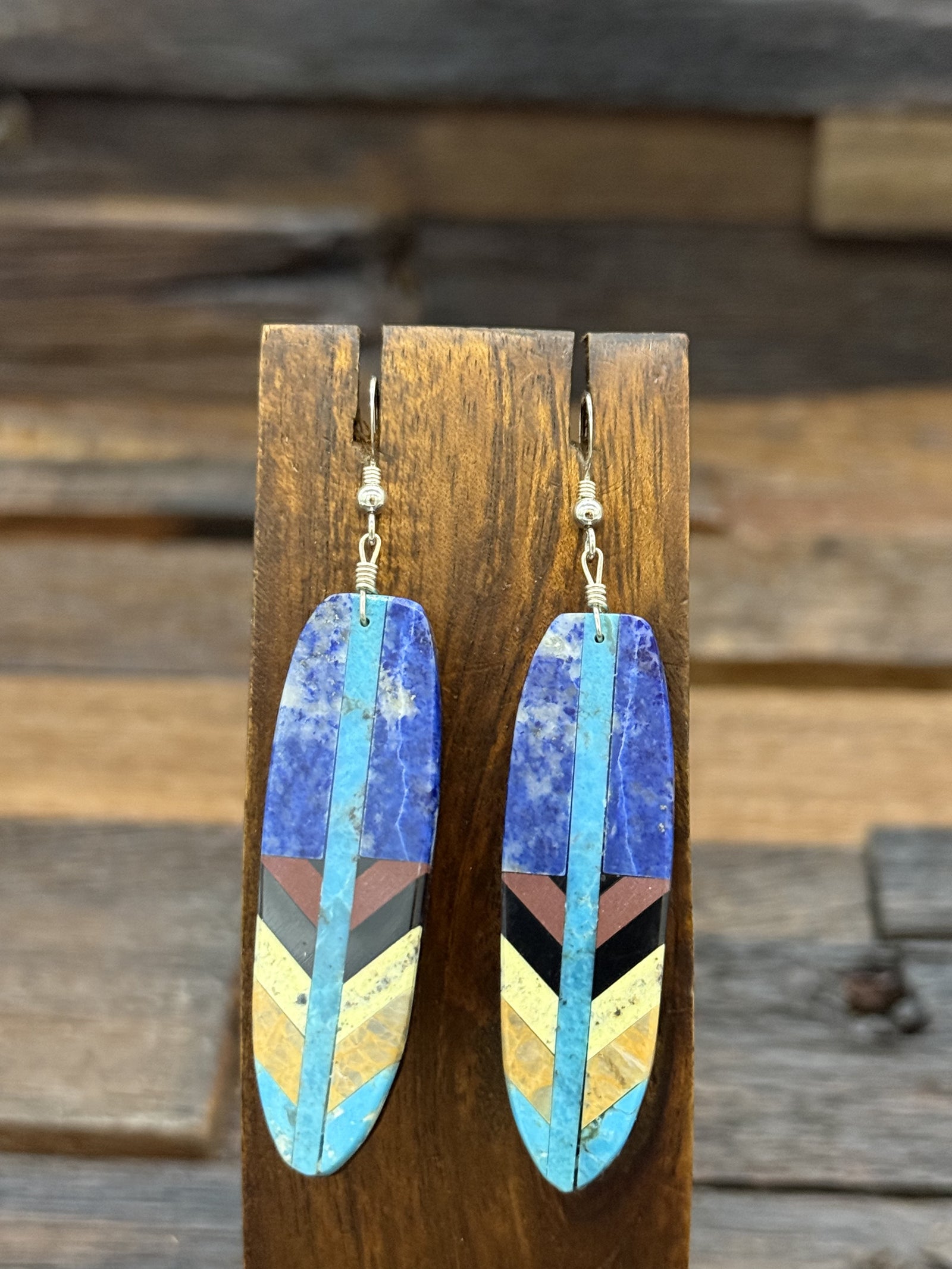 Feather Mosaic Inlay Earrings by Rudy Coriz