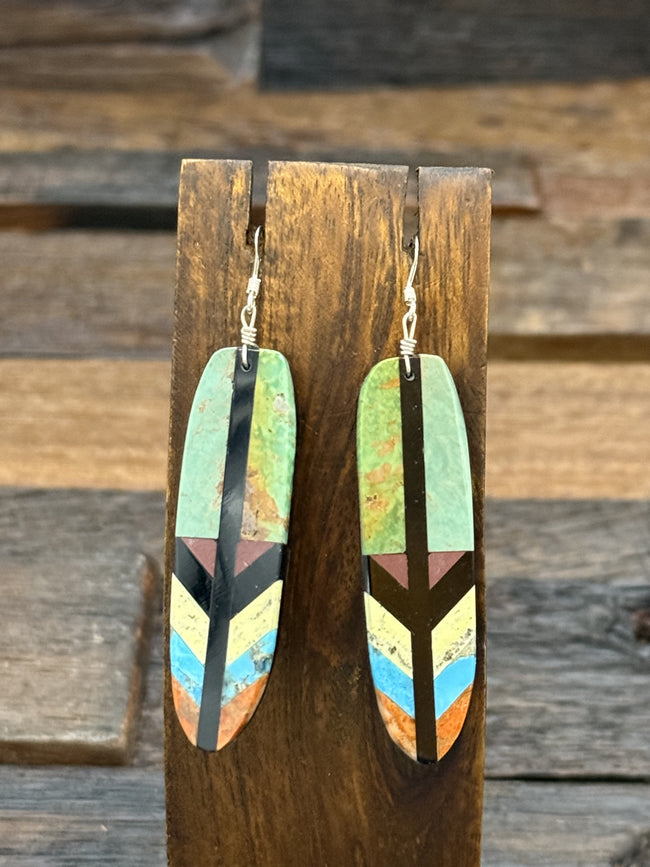 Mosaic Inlay Feather Earrings by Rudy Coriz