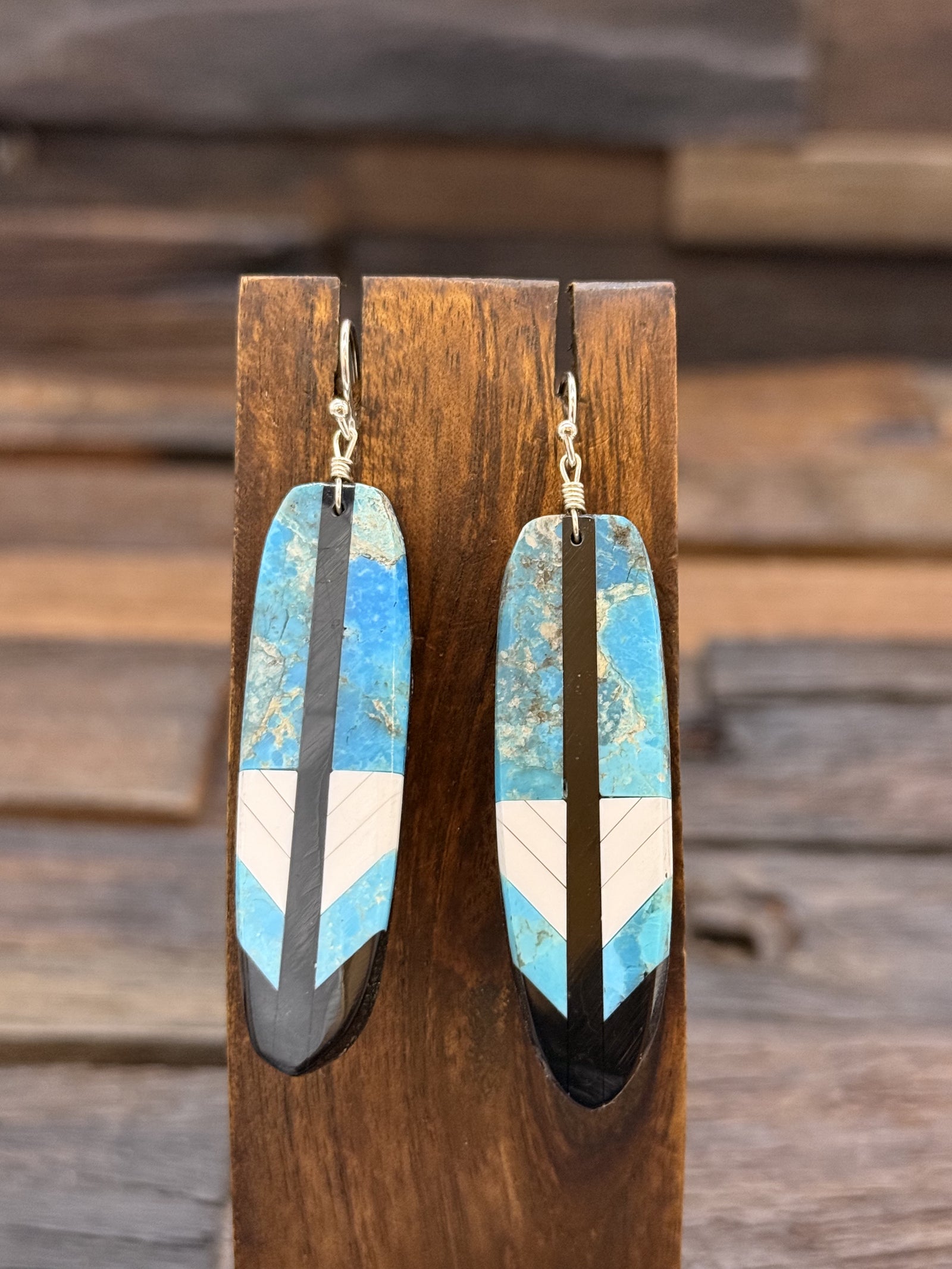 Feather Mosaic Inlay Earrings by Rudy Coriz