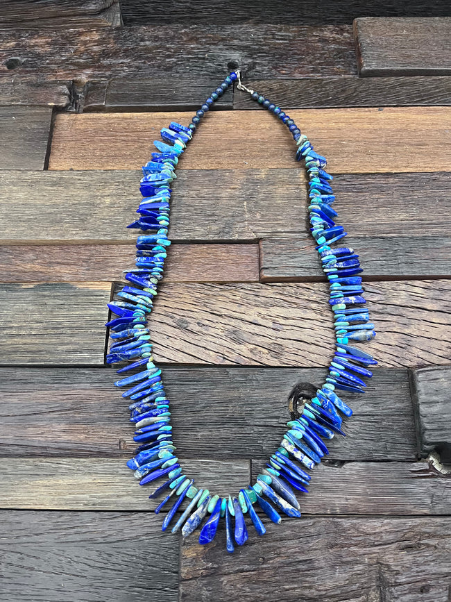 Turquoise Chip and Lapis Tab Necklace by Cheri Crespin