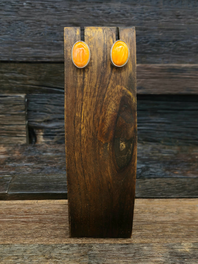 Oval Orange Spiny Oyster Post Earrings by Prescilla Smith