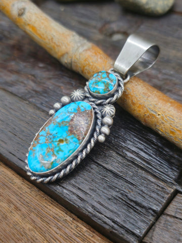 Sterling Silver and Turquoise Inlay Lariat Necklace and Earring Set by Lynette Johnson