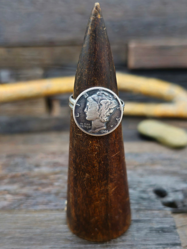 Mercury Dime Ring with Sterling Silver Band Size 10