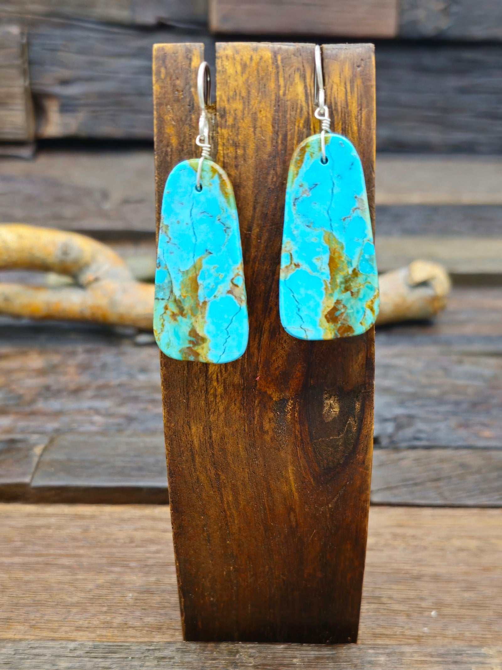 Medium Blue/Green Turquoise Slab Earrings by Marcella Castillo