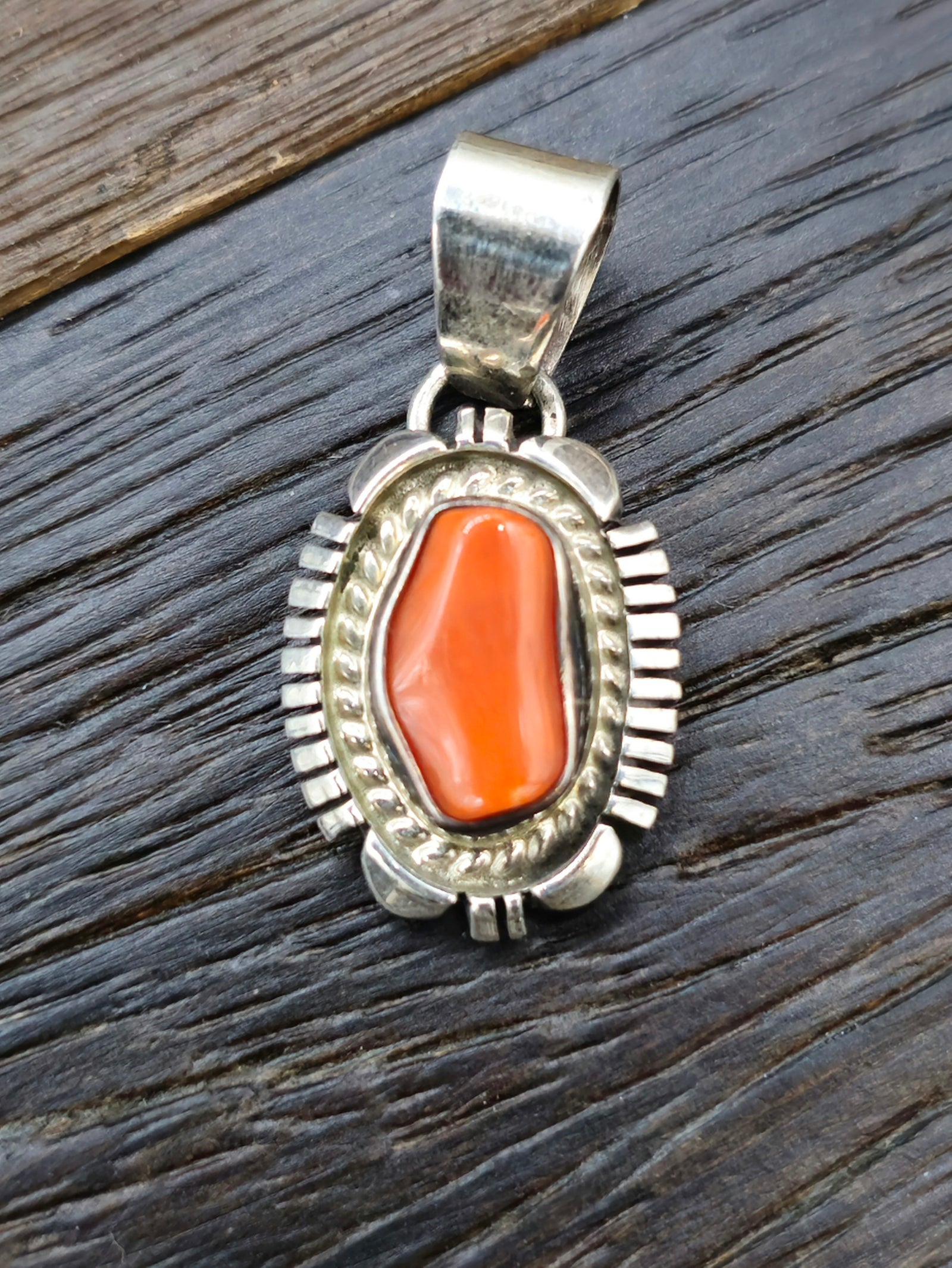 Small Coral Sterling Silver Pendant