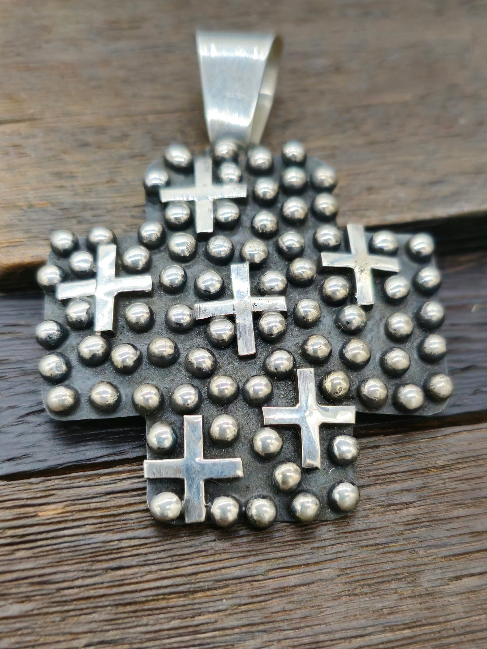 Large Cross-Shaped Sterling Silver Raindrop and Cross Pendant by Geneva Apachito