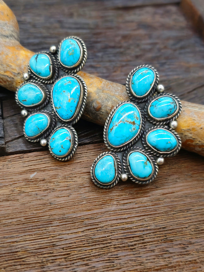 Lone Mountain Turquoise Half Cluster Earrings by Robin Tsosie