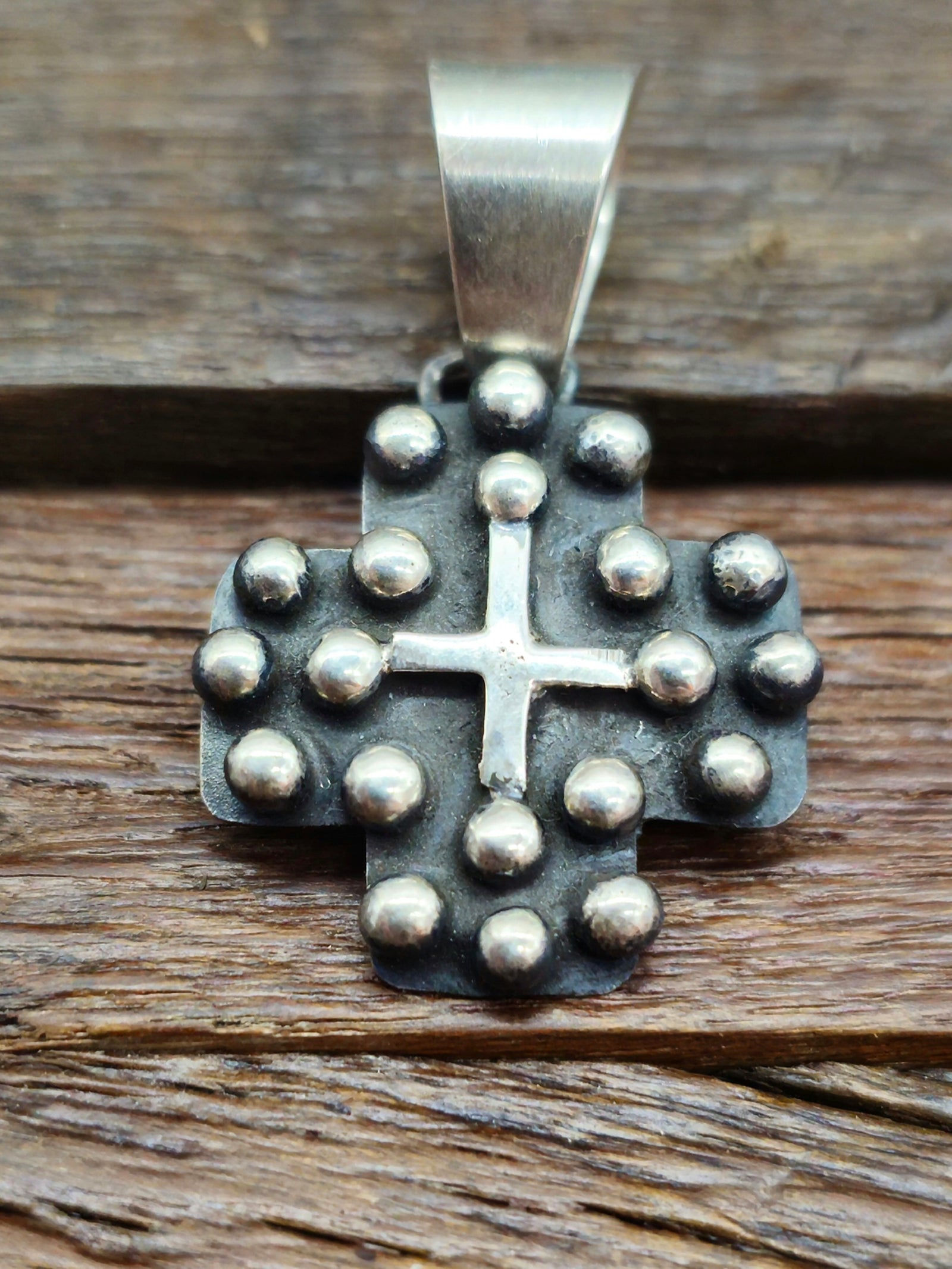 Small Cross-Shaped Sterling Silver Raindrop and Cross Pendant by Geneva Apachito