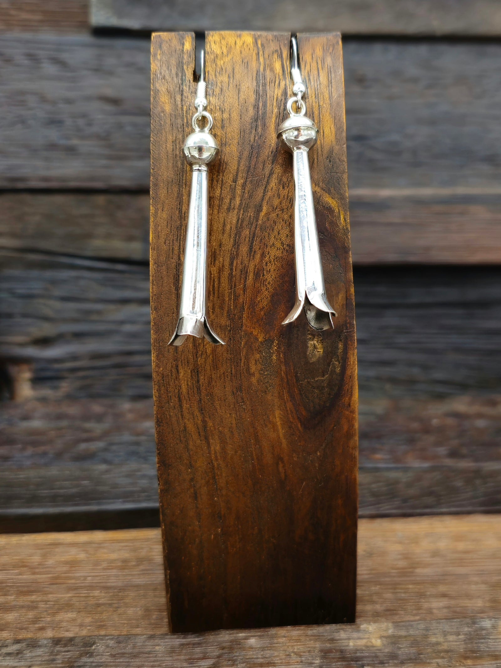 High-Shine Sterling Silver Squash Blossom Earrings by Lenora Garcia