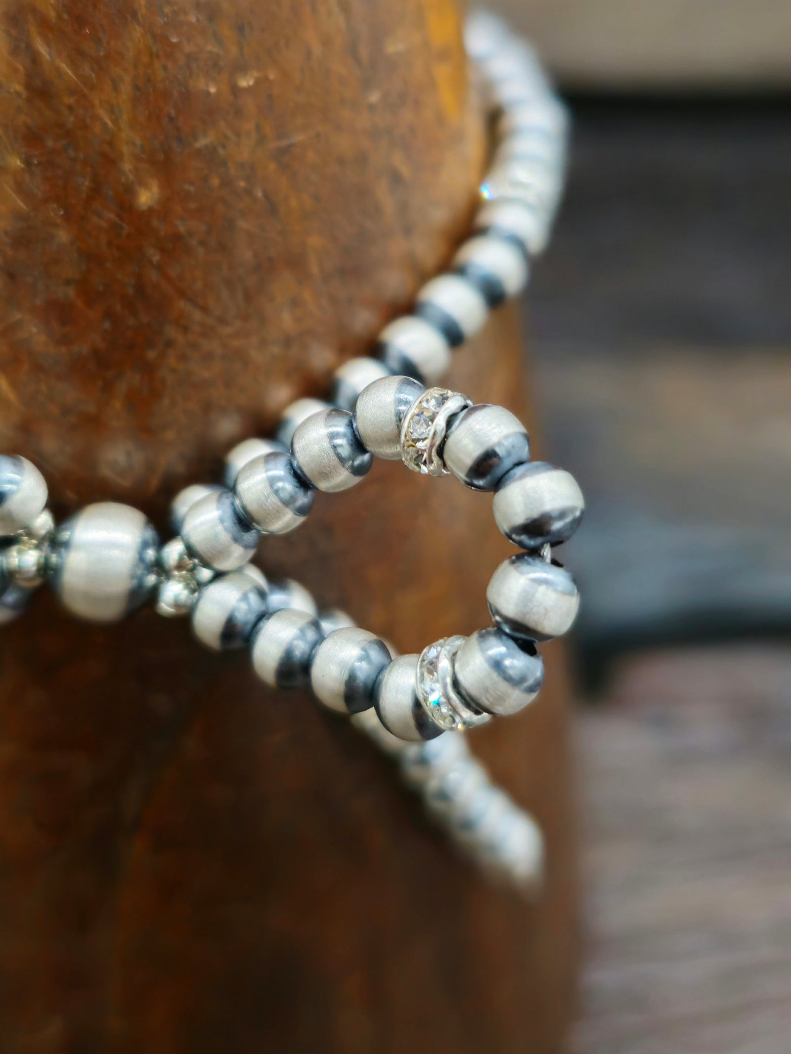 Oxidized Sterling Silver Large Bead Bow Bracelet with Cubic Zirconium 6 in.