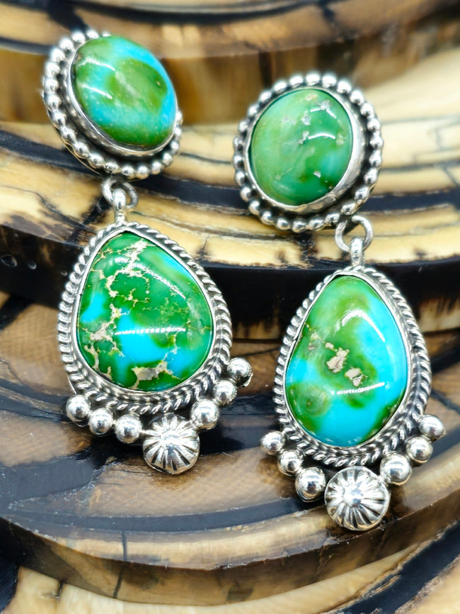 Sonoran Gold Turquoise Two-Stone Earrings by D. Wylie