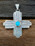 Zia Sterling Silver Pendant with Small Turquoise Stone by Lucille Platero