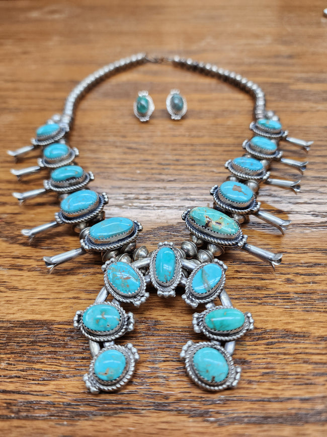 Turquoise Squash Blossom with Earrings