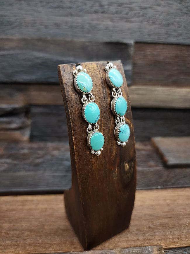 3 Stone Turquoise and Sterling Earrings